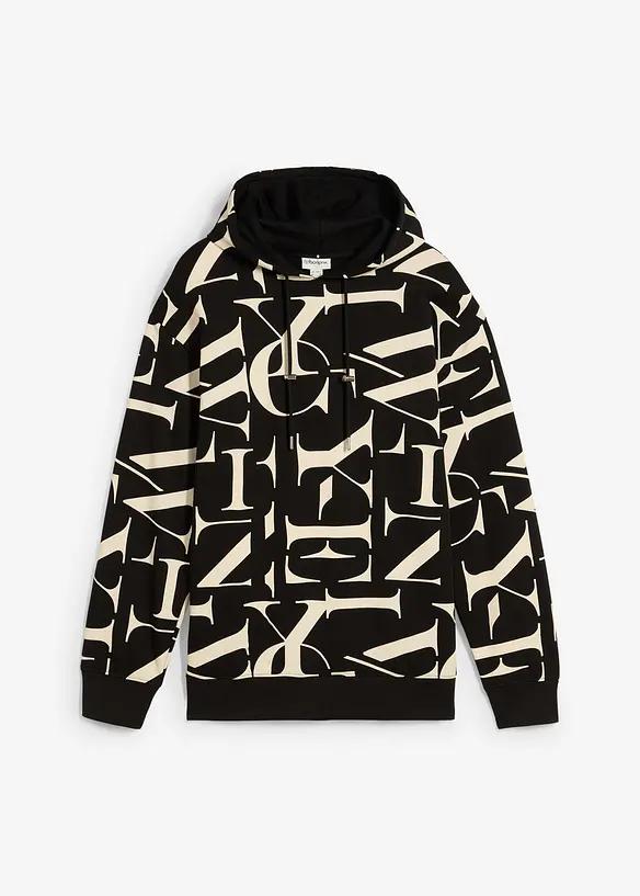 Kapuzensweatshirt in Loose Fit in schwarz von vorne - bonprix