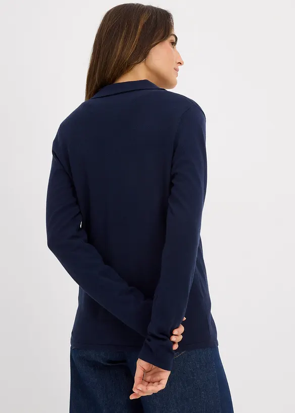 Strick-Poloshirt aus feiner Viskose in blau von hinten (im Anschnitt) - bonprix Strick-Poloshirt aus feiner Viskose in blau von hinten (im Anschnitt) - bonprix