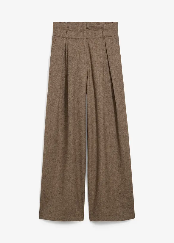 Weite Bundfaltenhose mit weichem Wollanteil in braun von vorne - bonprix Weite Bundfaltenhose mit weichem Wollanteil in braun von vorne - bonprix