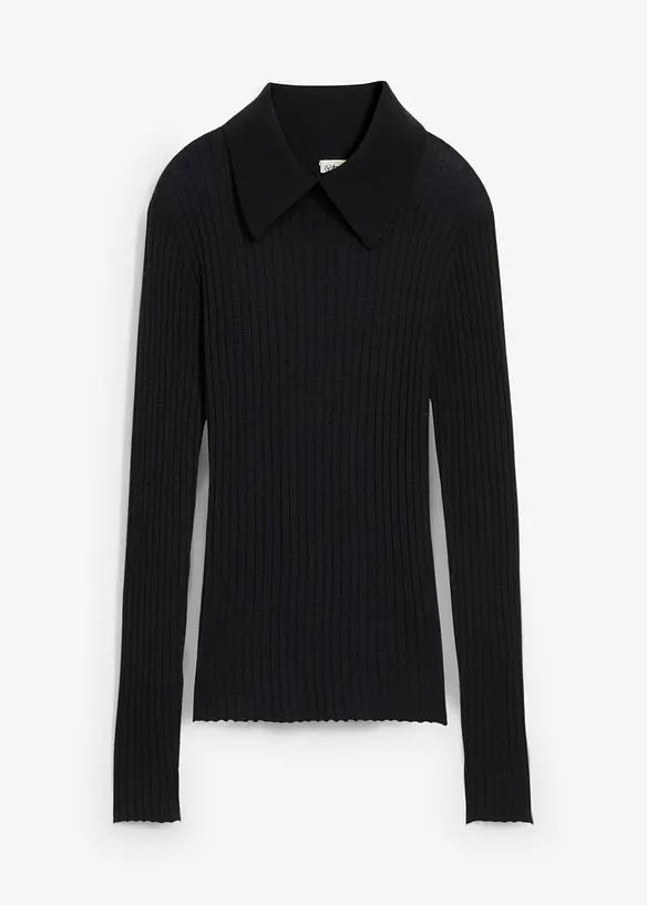 Feinstrickpullover aus Merinowolle in schwarz von vorne - bonprix