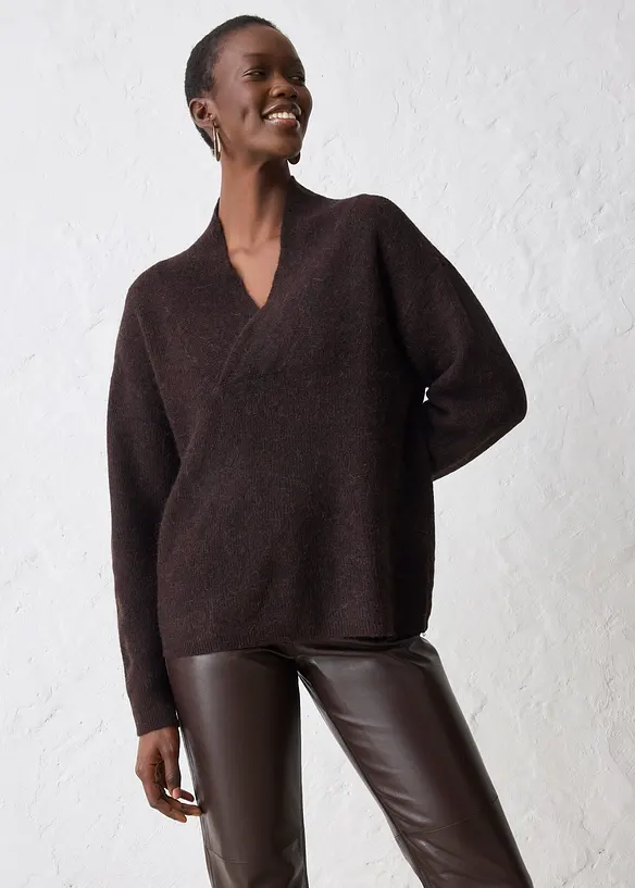 Pullover aus weichem Alpaka Woll-Mix in braun von vorne (im Anschnitt) - bonprix Pullover aus weichem Alpaka Woll-Mix in braun von vorne (im Anschnitt) - bonprix