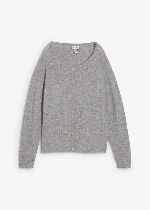 Strickjacke aus wärmendem Alpaka-Mix in grau von vorne - bonprix