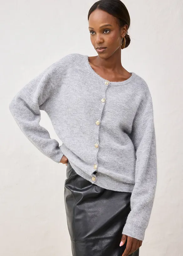 Strickjacke aus wärmendem Alpaka-Mix in grau von vorne (im Anschnitt) - bonprix