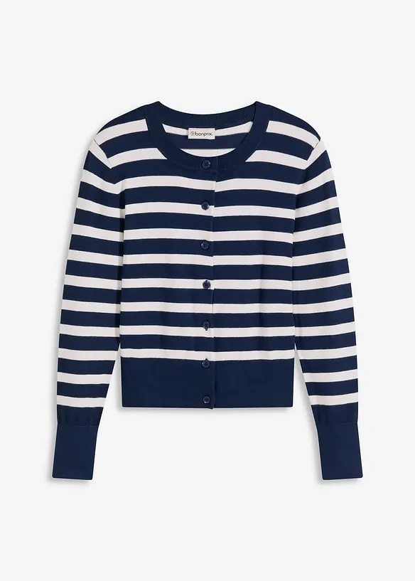 Feinstrick-Cardigan mit Streifen in blau von vorne - bonprix Feinstrick-Cardigan mit Streifen in blau von vorne - bonprix