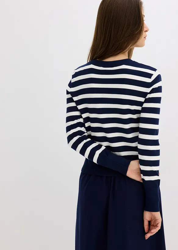 Feinstrick-Cardigan mit Streifen in blau von hinten (im Anschnitt) - bonprix Feinstrick-Cardigan mit Streifen in blau von hinten (im Anschnitt) - bonprix