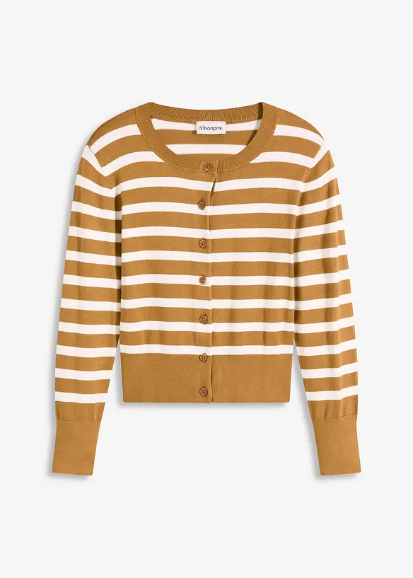 Feinstrick-Cardigan mit Streifen in braun von vorne - bonprix Feinstrick-Cardigan mit Streifen in braun von vorne - bonprix