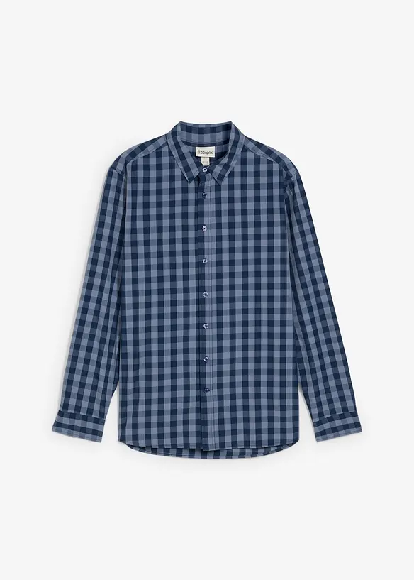 Langarmhemd aus Bio-Baumwoll-Popeline in Regular Fit in blau von vorne - bonprix