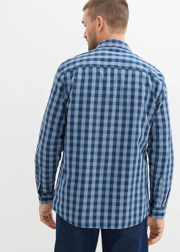 Langarmhemd aus Bio-Baumwoll-Popeline in Regular Fit in blau von hinten (im Anschnitt) - bonprix