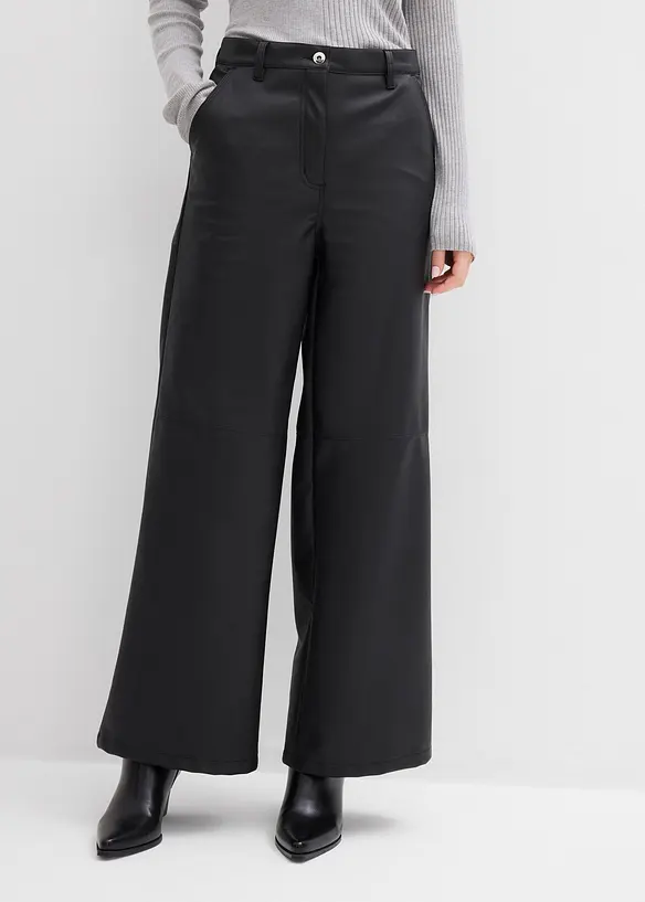 Lederimitat-Hose mit hohem Bund in schwarz von vorne - bonprix Lederimitat-Hose mit hohem Bund in schwarz von vorne - bonprix