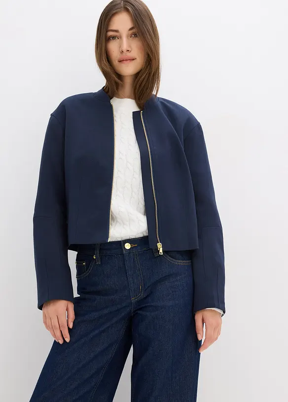 Blouson aus softem Viskose-Mix in blau von vorne (im Anschnitt) - bonprix