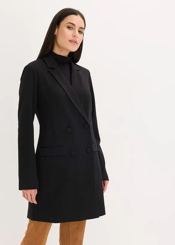 Longblazer aus Punto di Roma in schwarz von vorne (im Anschnitt) - bonprix Longblazer aus Punto di Roma in schwarz von vorne (im Anschnitt) - bonprix