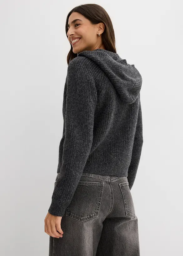 Strickjacke mit Kapuze in grau von hinten (im Anschnitt) - bonprix Strickjacke mit Kapuze in grau von hinten (im Anschnitt) - bonprix