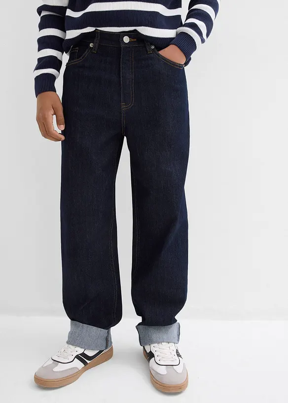 Loose-Fit Jeans mit verstellbarem Bund, Straight in blau von vorne - bonprix