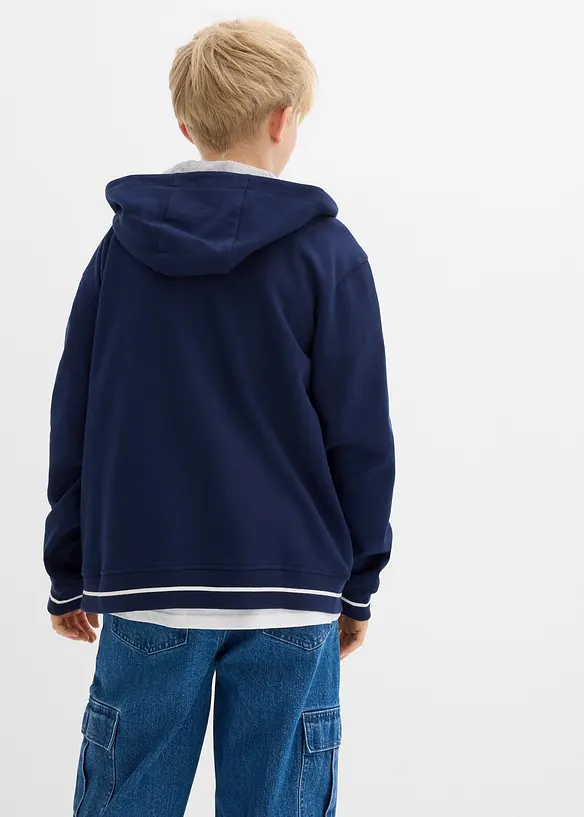 College-Sweatjacke mit Kapuze aus reiner Bio-Baumwolle in blau von hinten (im Anschnitt) - bonprix College-Sweatjacke mit Kapuze aus reiner Bio-Baumwolle in blau von hinten (im Anschnitt) - bonprix