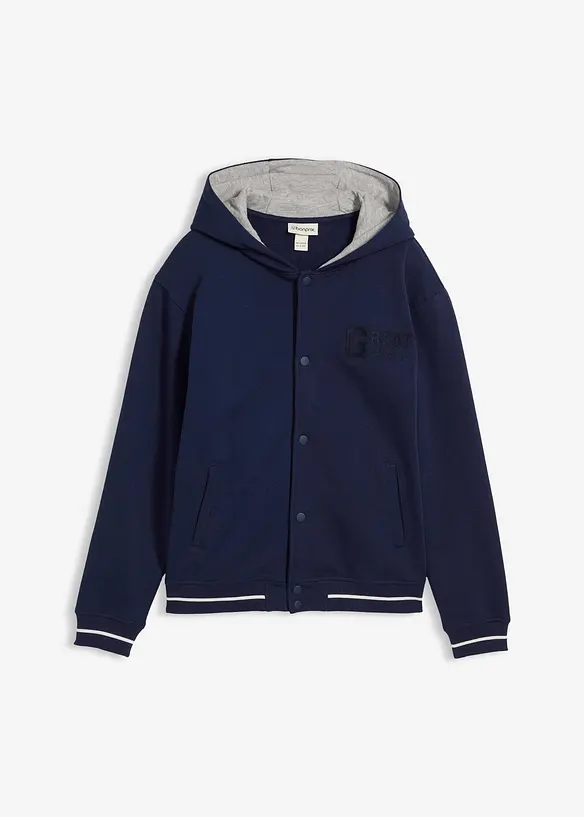 College-Sweatjacke mit Kapuze aus reiner Bio-Baumwolle in blau von vorne - bonprix College-Sweatjacke mit Kapuze aus reiner Bio-Baumwolle in blau von vorne - bonprix