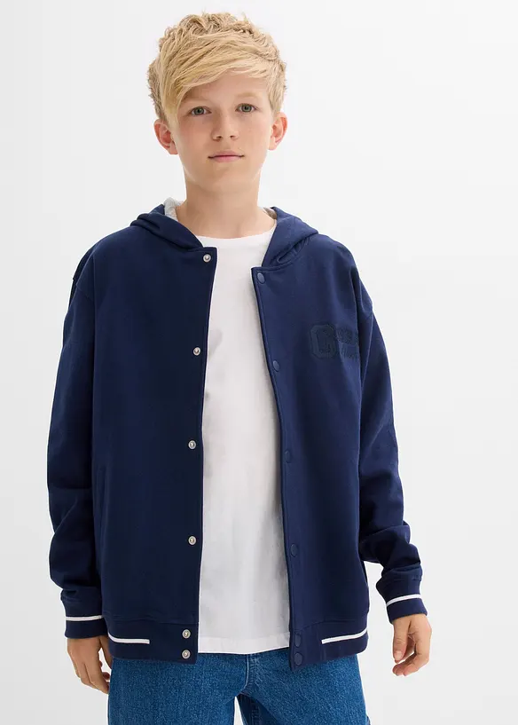 College-Sweatjacke mit Kapuze aus reiner Bio-Baumwolle in blau von vorne (im Anschnitt) - bonprix College-Sweatjacke mit Kapuze aus reiner Bio-Baumwolle in blau von vorne (im Anschnitt) - bonprix