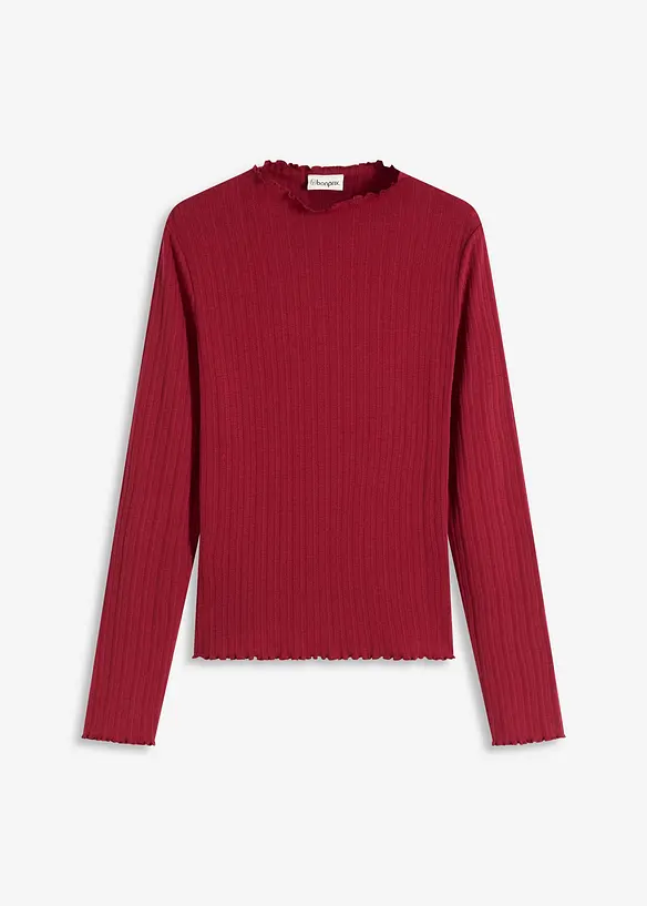Rippshirt mit Ziersäumen in rot von vorne - bonprix