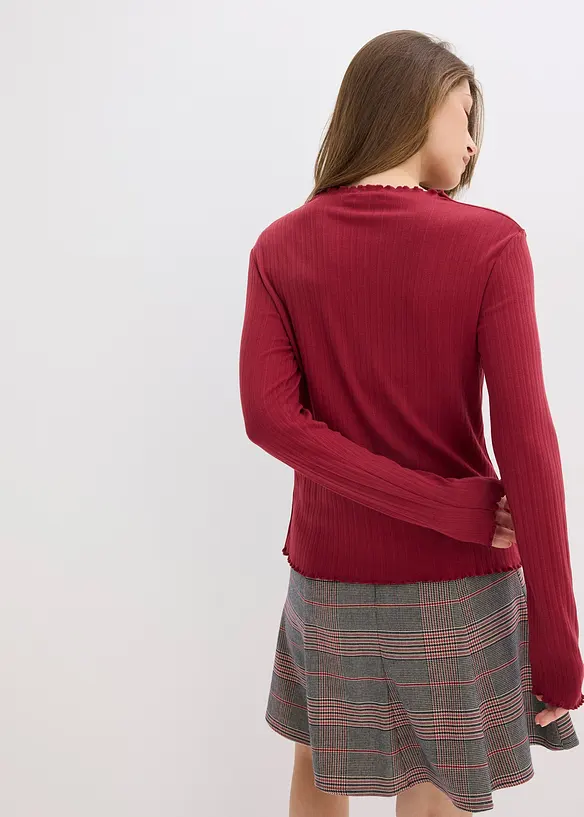 Rippshirt mit Ziersäumen in rot von hinten (im Anschnitt) - bonprix
