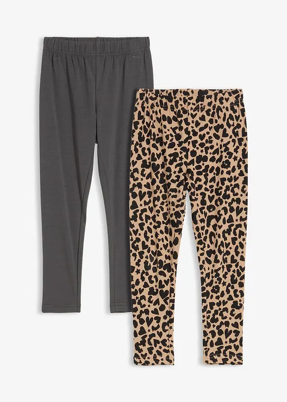 Leggings aus elastischem Bio-Baumwoll-Mix (2er Pack) in grau von vorne - bonprix