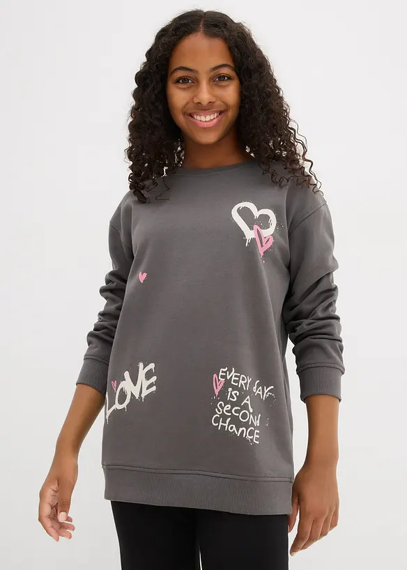 Sweatshirt aus reiner Bio-Baumwolle in grau von vorne (im Anschnitt) - bonprix