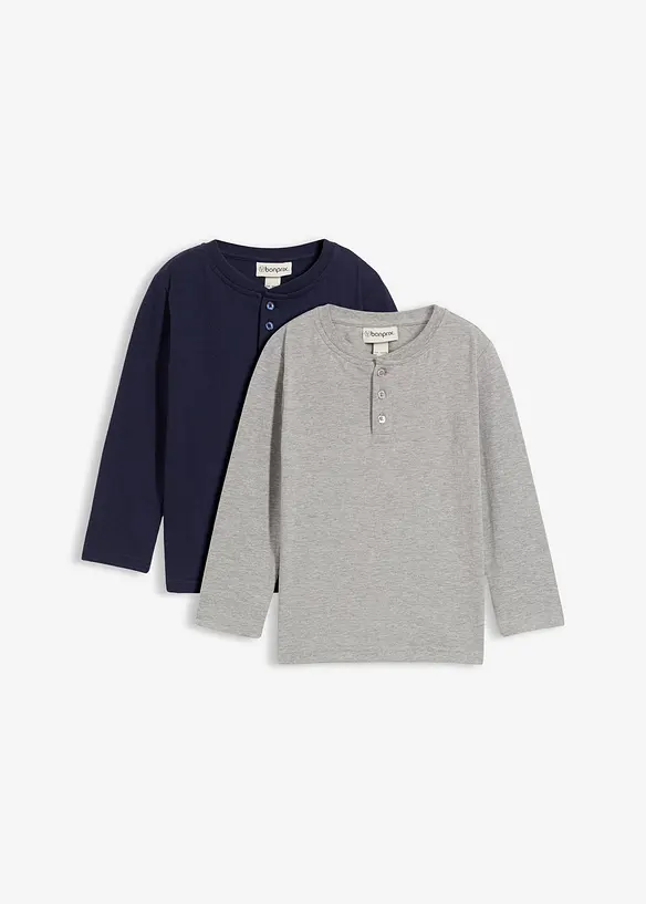 Henleyshirt mit Bio-Baumwolle (2er Pack) in grau von vorne - bonprix