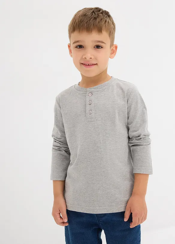 Henleyshirt mit Bio-Baumwolle (2er Pack) in grau von vorne (im Anschnitt) - bonprix