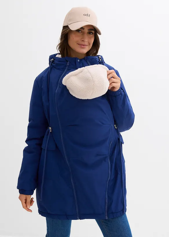 Kuschelig gefütterte Umstands-und Tragejacke in blau von vorne (im Anschnitt) - bonprix