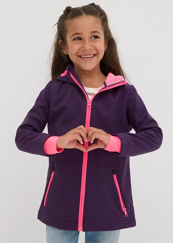 Thermo-Softshelljacke, wasserabweisend in lila von vorne (im Anschnitt) - bonprix