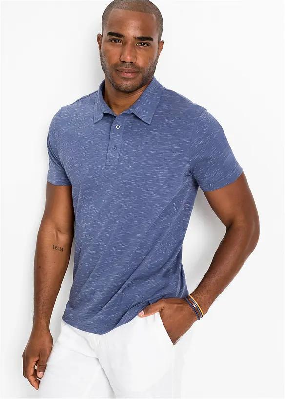 Poloshirt, Kurzarm in blau von vorne (im Anschnitt) - bonprix