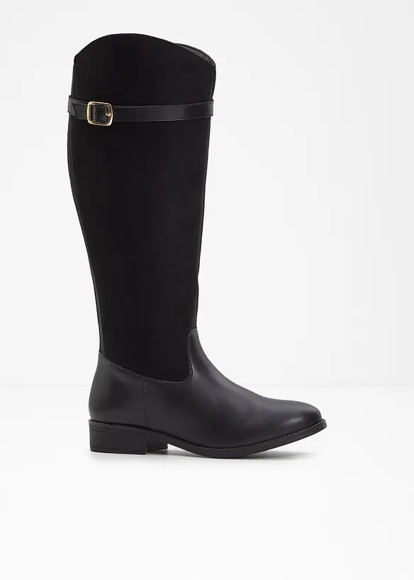 Weitschaftstiefel mit Schnalle in schwarz - bonprix