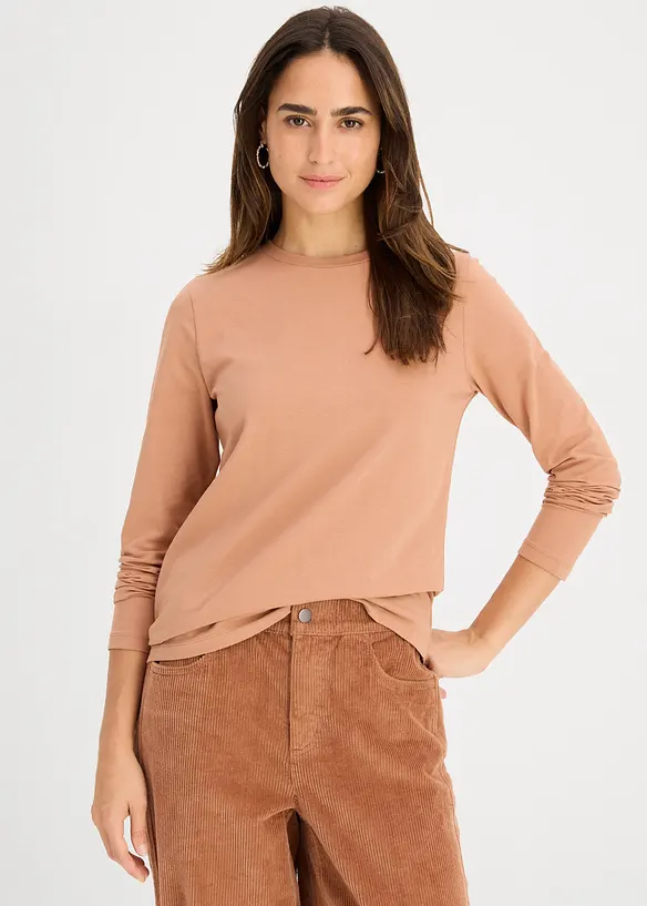 Slim-Fit Shirt mit reiner Bio-Baumwolle (2er Pack) in braun von vorne (im Anschnitt) - bonprix