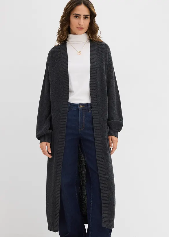 Longstrickjacke mit überschnittener Schulter in grau von vorne (im Anschnitt) - bonprix Longstrickjacke mit überschnittener Schulter in grau von vorne (im Anschnitt) - bonprix