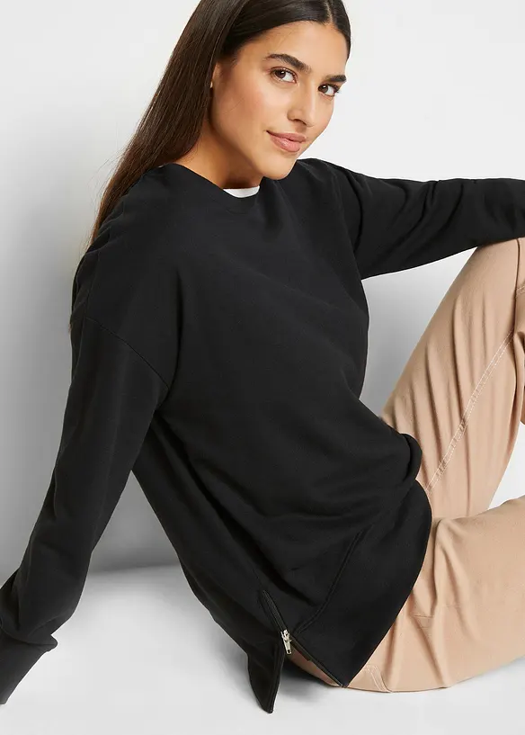 Sweatshirt aus Baumwoll-Mix in schwarz von vorne (im Anschnitt) - bonprix Sweatshirt aus Baumwoll-Mix in schwarz von vorne (im Anschnitt) - bonprix