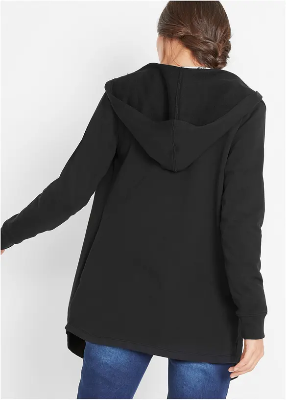 Long-Sweatjacke aus Baumwoll-Mix in schwarz von hinten (im Anschnitt) - bonprix