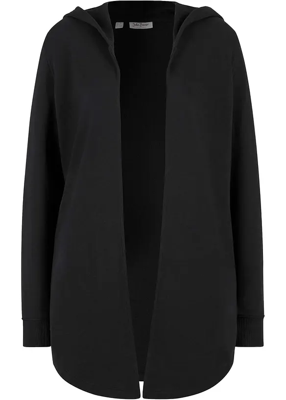 Long-Sweatjacke aus Baumwoll-Mix in schwarz von vorne - bonprix
