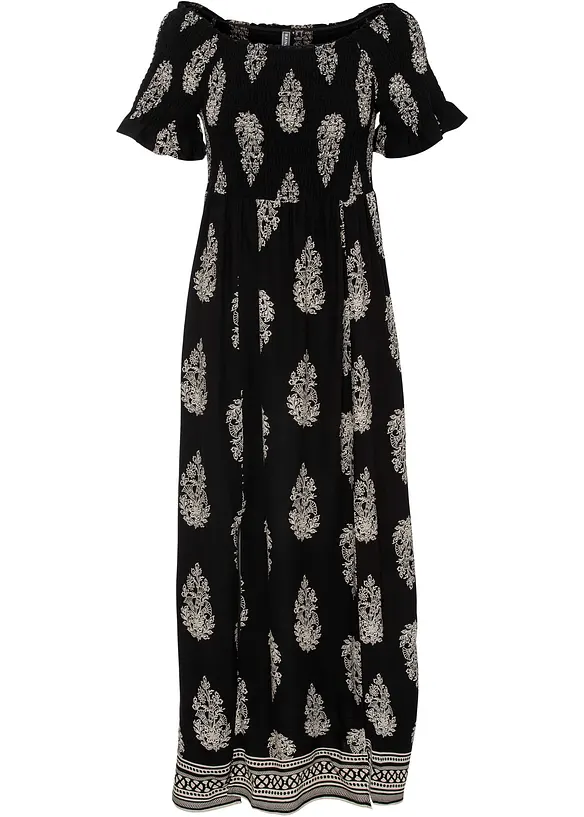 Carmen-Kleid aus fließender Viskose in schwarz von vorne - bonprix Carmen-Kleid aus fließender Viskose in schwarz von vorne - bonprix