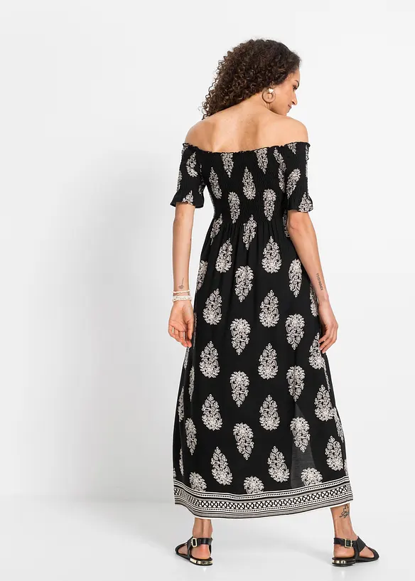 Carmen-Kleid aus fließender Viskose in schwarz von hinten (Totalaufnahme) - bonprix Carmen-Kleid aus fließender Viskose in schwarz von hinten (Totalaufnahme) - bonprix