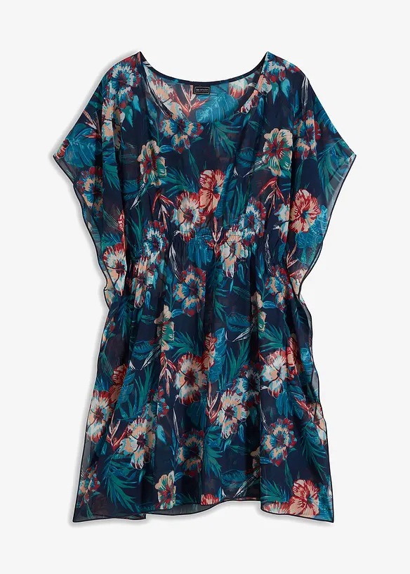 Lange Strandtunika aus leichtem Chiffon in blau von vorne - bonprix Lange Strandtunika aus leichtem Chiffon in blau von vorne - bonprix