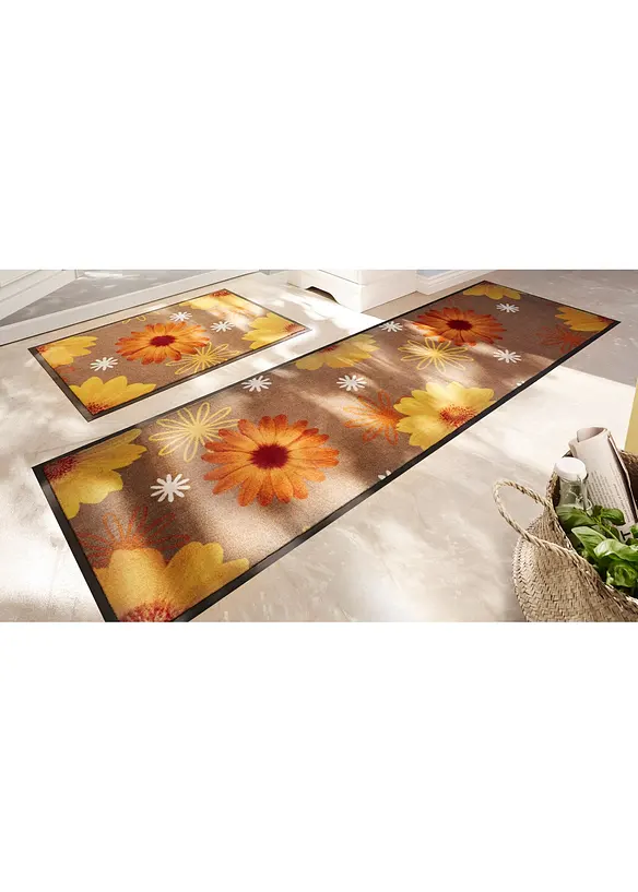 Fußmatte mit Blumenmotiv in orange (Ambiente) - bonprix