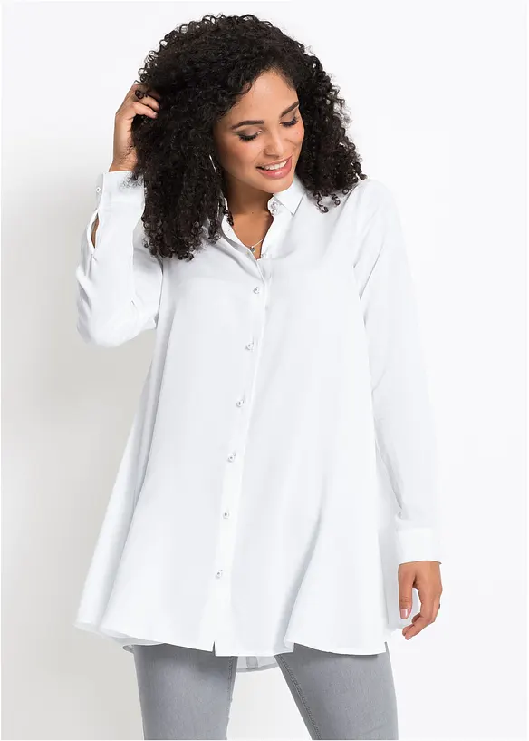 Longbluse aus reiner Viskose in weiß von vorne (im Anschnitt) - bonprix