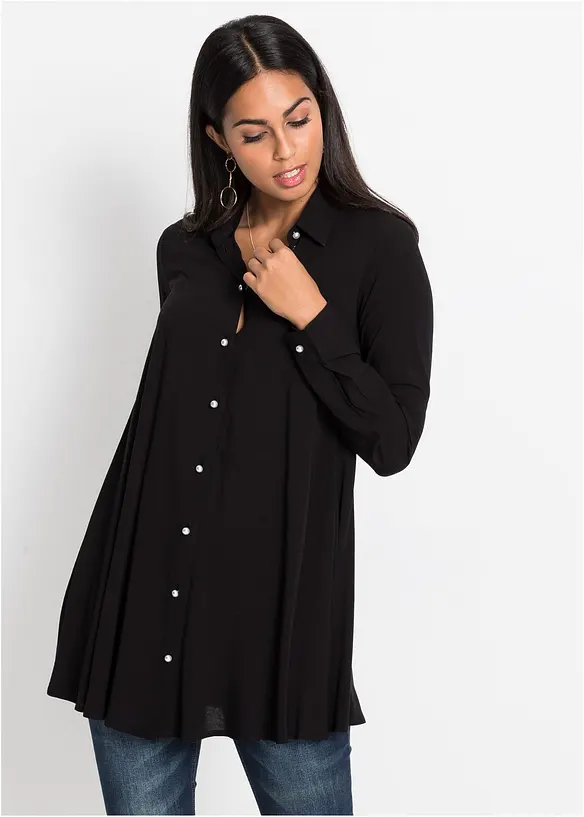 Longbluse aus reiner Viskose in schwarz von vorne (im Anschnitt) - bonprix