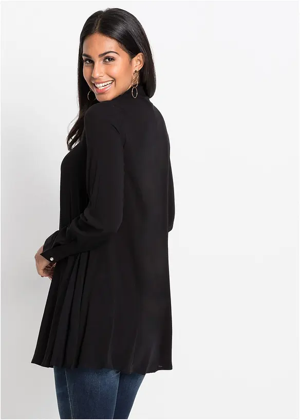 Longbluse aus reiner Viskose in schwarz von hinten (im Anschnitt) - bonprix