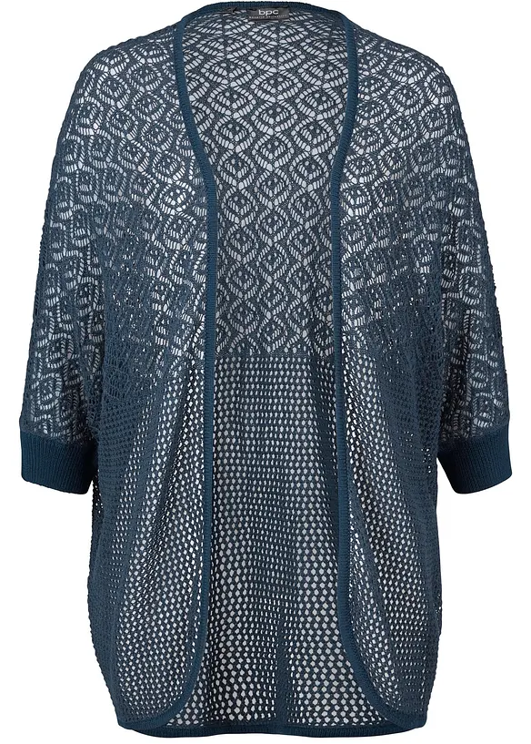 Longstrickjacke mit Lochmuster in blau von vorne - bonprix Longstrickjacke mit Lochmuster in blau von vorne - bonprix