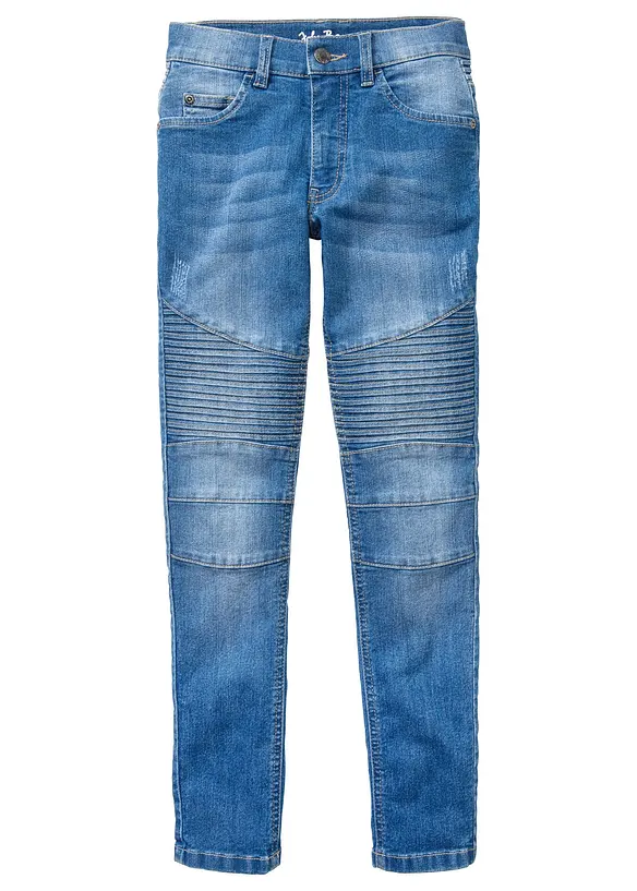 Skinny Fit Stretch-Jeans mit verstellbarem Bund, Straight in blau von vorne - bonprix