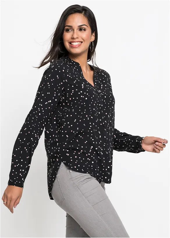 Bluse aus reiner Viskose in schwarz von vorne (im Anschnitt) - bonprix Bluse aus reiner Viskose in schwarz von vorne (im Anschnitt) - bonprix