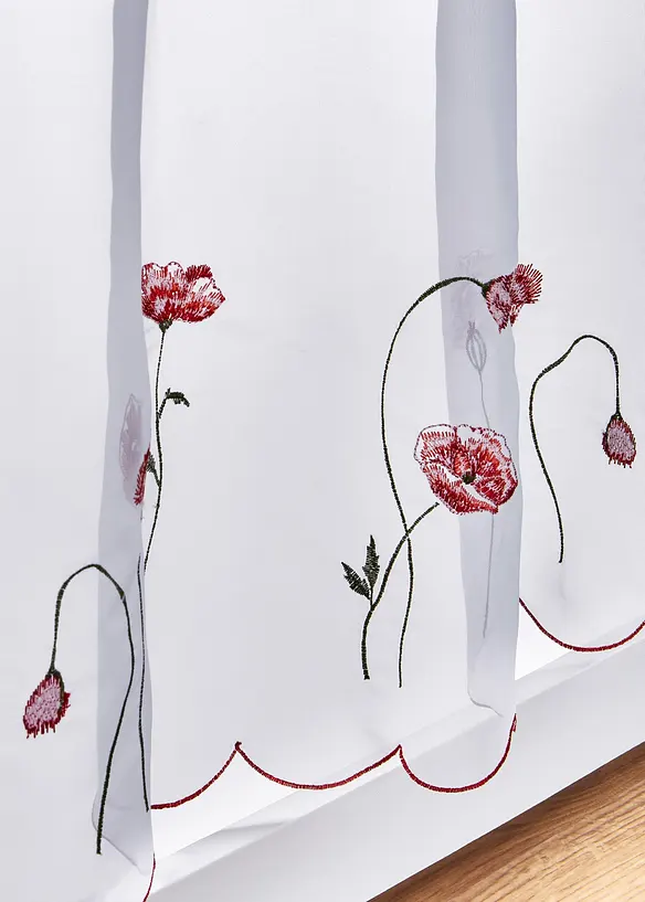 Transparente Scheibengardine mit Blumenstickerei in weiß (Detailaufnahme) - bonprix
