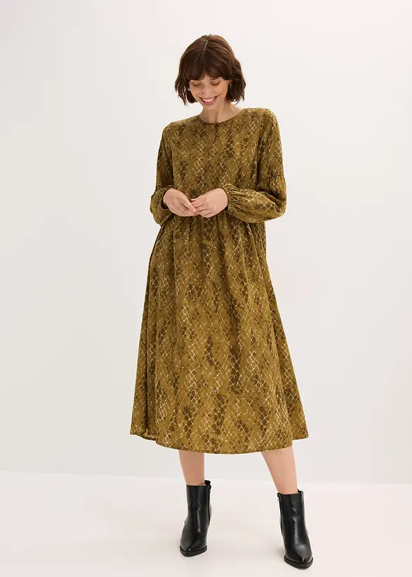 Midikleid aus fließendem Satin in grün von vorne (Totalaufnahme) - bonprix Midikleid aus fließendem Satin in grün von vorne (Totalaufnahme) - bonprix