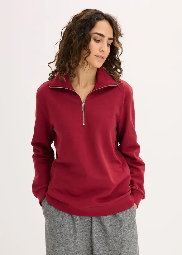 Oversize-Sweatshirt mit Reißverschluss in rot von vorne (im Anschnitt) - bonprix Oversize-Sweatshirt mit Reißverschluss in rot von vorne (im Anschnitt) - bonprix