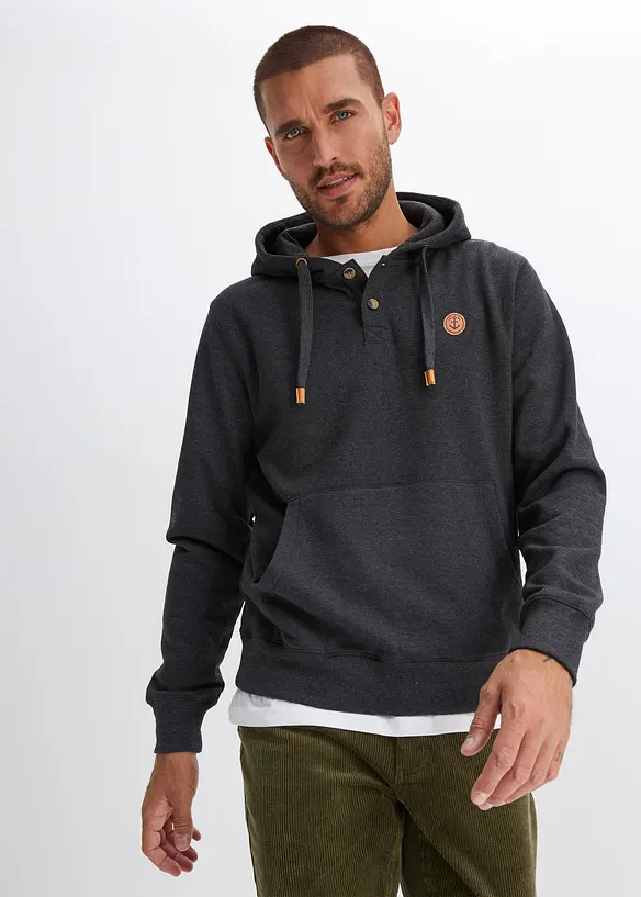 Hoodie aus weichem Baumwoll-Mix in schwarz von vorne (im Anschnitt) - bonprix