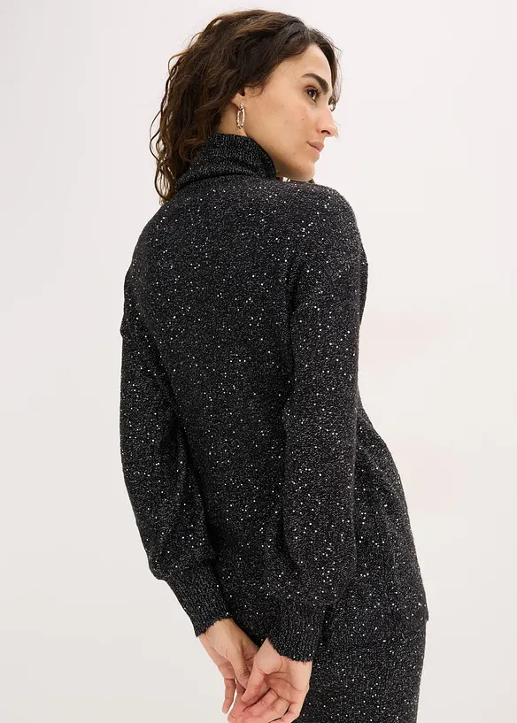 Pullover mit Rollkragen und Pailletten in schwarz von hinten (im Anschnitt) - bonprix